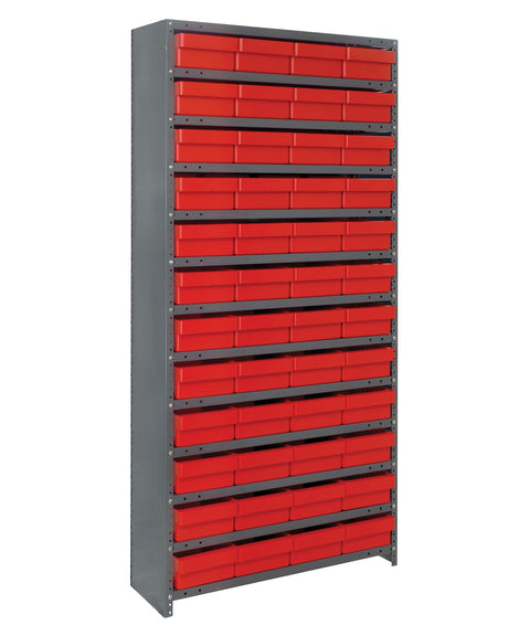 Quantum Storage Systems CL1875-606RD Closed Shelving System with Super Tuff Euro Drawers, 48 QED606 Shelf Bins, 18" D x 36" W x 75" H, Red