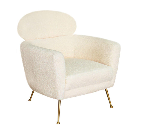 Pasargad Home Felice Design Upholstered Modern Arm Chair with 4 Gold Finish Legs, Cream