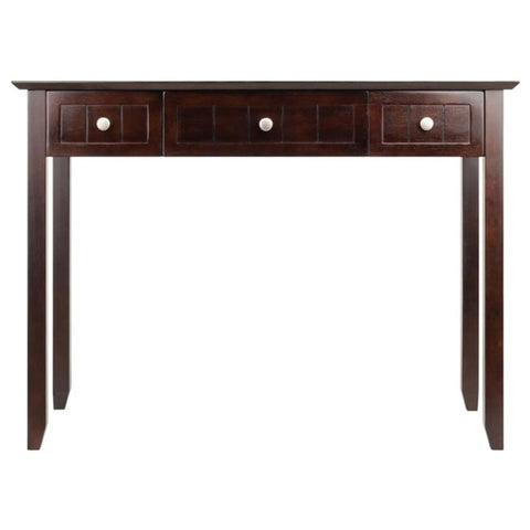 Oakestry Burke Writing Desk with 3 Drawers – Coffee Finish Solid & Composite Wood Home Office Desk with Beveled Desktop, Tapered Legs & Brushed Nickel Knobs