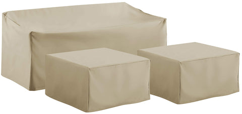3Pc Outdoor Sectional Furniture Cover Set Tan - Sofa & 2 Square Table/Ottoman