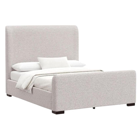 Oakestry Adele Upholstered Queen Platform Bed Beige Fabric Headboard Modern Low Profile Bedroom Furniture Wood Slat Support No Box Spring Needed Neutral Color Elegant Design Easy Assembly Durable