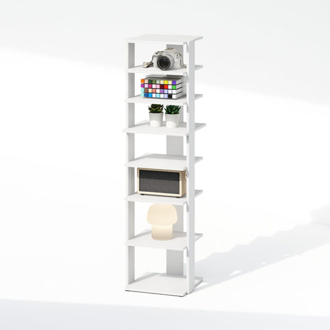 Furinno Compact 8-Tier Vertical Space Saving Free Standing Corner Shelf Display Rack White