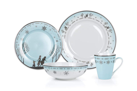 Disney Frozen 2 Anna & Elsa Themed Dinnerware Dining Set | Official Disney Collectible Ceramic Display | Includes Plates, Bowls, And Mugs | 16-Piece Set