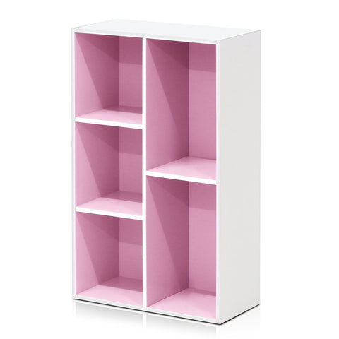 Furinno LUDER Book Shelf, 5-Cube Bookshelf, Reversible Bookcase, 9.4 x 19.5 x 31.5, Easy Assembly, for Living Room, Bedroom, Home Office, White/Pink