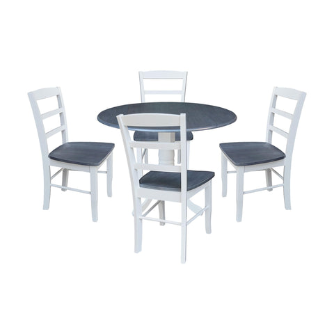 IC INTERNATIONAL CONCEPTS 42 in. Wood Dining Table with 4 Madrid Ladderback Chairs in White/Heather Gray