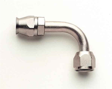 Aeroquip Fitting, Hose End, AC Refrigerant, 90 Degree, 10 AN Hose to 10 AN Female O-Ring, Steel, Nickel Plated, Each