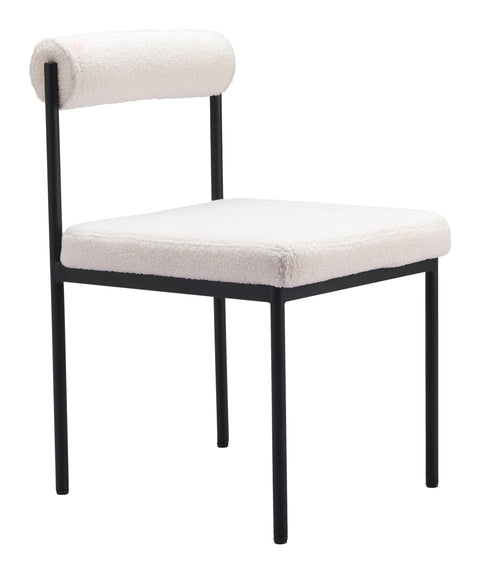 Zuo Livorno Dining Chair Ivory, White Dining Chair, Shearling Style Fabric, Steel, Indoor Dining, 18.9" W x 22.8" D x 31.1" H