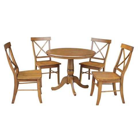 IC INTERNATIONAL CONCEPTS 36" Round Top Pedestal Ext Table with 12" Leaf and 4 X-Back Rta Chairs