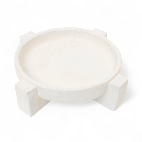 Avice 14.25" Decorative Dish with Stand – Stone-Style MGO Rustic Minimalist Design – Beige Finish – For Tabletop or Living Room Display – By Cheungs