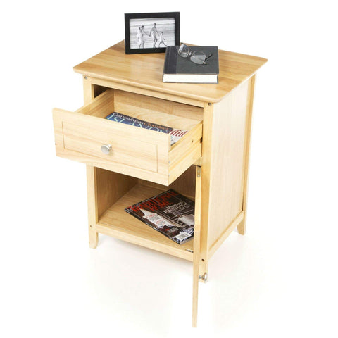 FastFurnishings Natural Wood Finish 1-Drawer Bedside Table Cabinet Nightstand