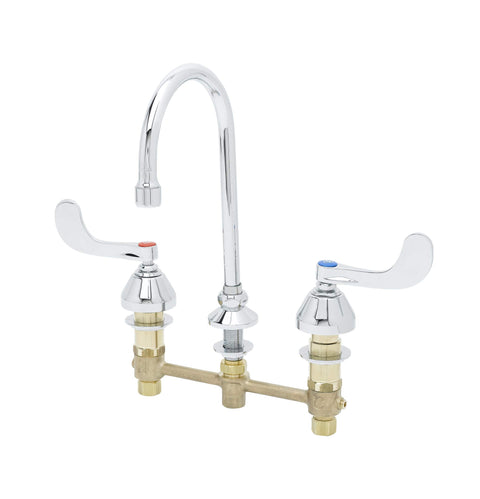 T&S Brass B-2866-05 Medical Faucet, 8" Deck Mount with Wrist Action Handles and 2.2 GPM Flow Rate.,Silver