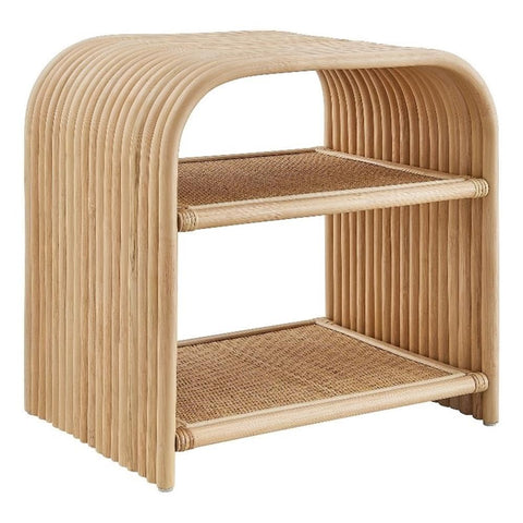 Modway Eve Curved Natural Rattan Side Table in Natural – Round Accent End Table for Living Rooms, Bedrooms, or Covered Patios