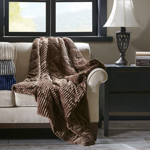 Oakestry Parker Luxury Corduroy Plush Down Alternative Super Cozy Blanket Lightweight Throw Outdoor Blanket Gifts Brown