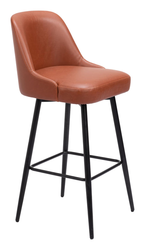 Zuo Keppel Swivel Barstool Brown, Brown Barstool, Modern Style, Faux Leather, Plush and Durable Faux Leather Fabric, Plywood, Indoor Bar, 19.7" W x 21.7" D x 41.7" H