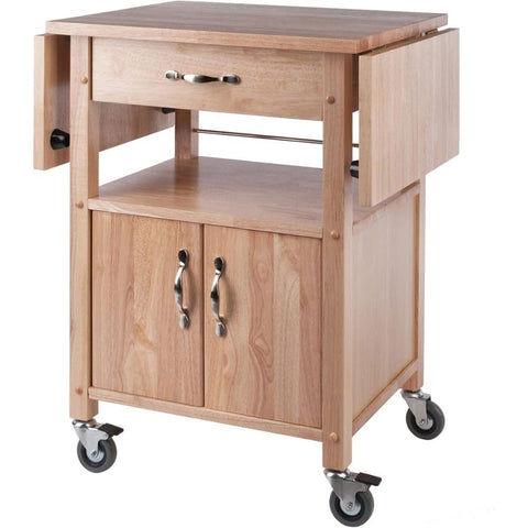 Oakestry Rachael Drop Leaf Kitchen Cart Natural Wood Finish Featuring Solid Composite Wood Construction with Dual Drop Leaf Countertops for Extended Workspace Integrated Storage Drawer for Utensils