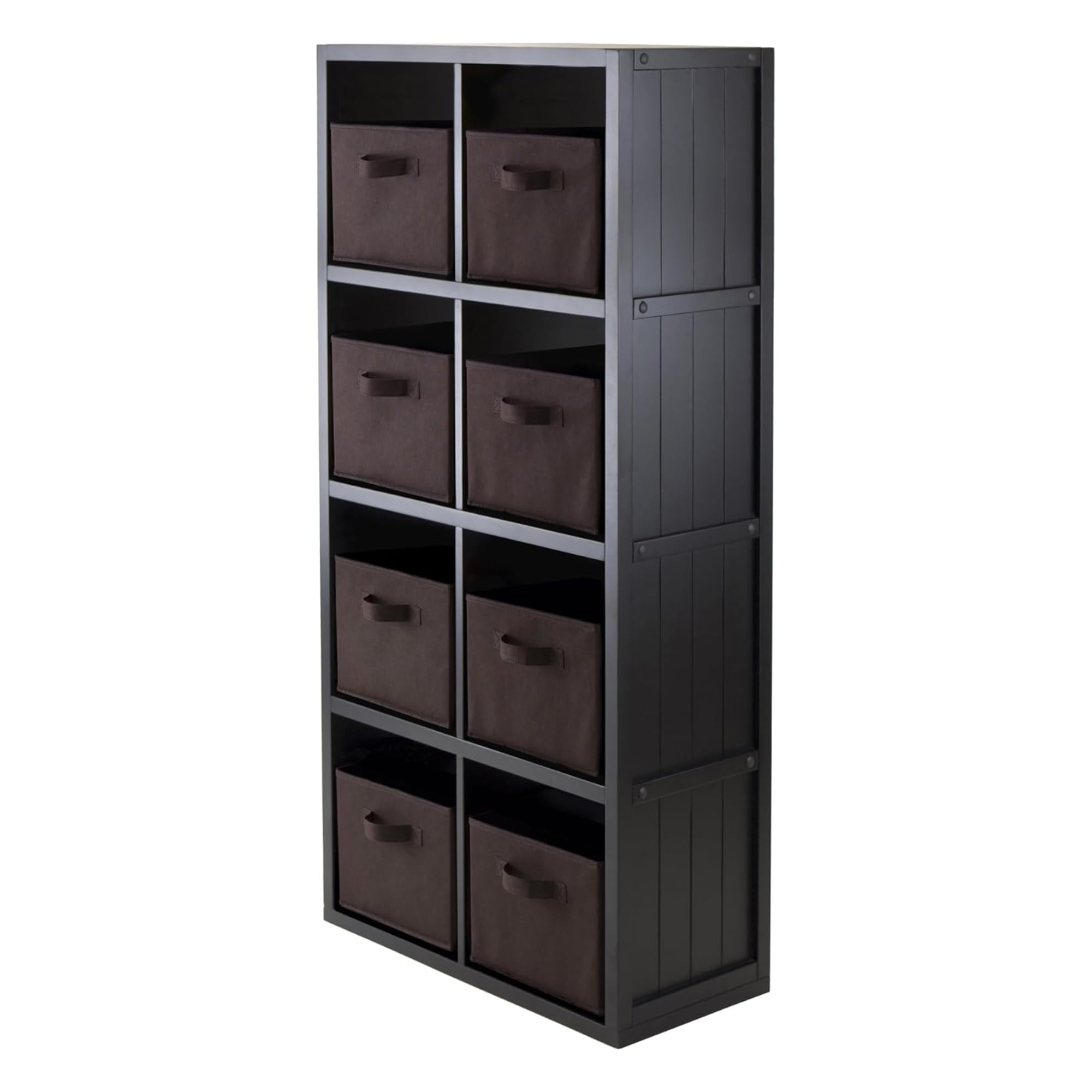 Oakestry Timothy Wooden Grid Shelf with Eight Fabric Baskets Modern 4x2 ...