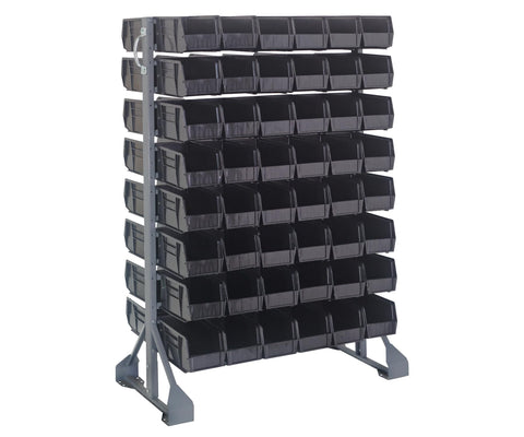 Quantum Storage Systems QRU-16D-230-96BK Solid Double Sided Rail Bins Racks 12 Shelves 96 Ultra Stack & Hang Black Bins 53" H x 36" W x 20" D