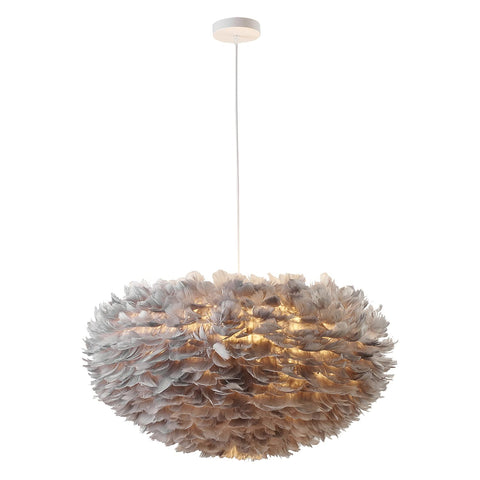 Bethel Goose Feather Ball Ceiling Light - Iron Frame Chandelier - Adjustable Cord Grey