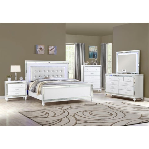 Matrix Furniture Group Sterling Queen 5 PC LED Bedroom Set Made with Wood in White Color