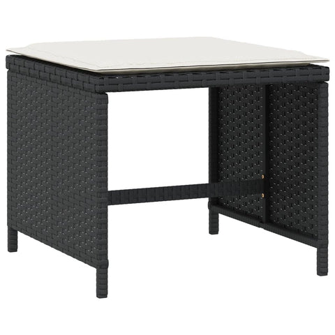 vidaXL Modern Black Patio Stool Set with Cushions UV Ideal for Balcony Garden Seating Compact Outdoor Furniture of 4 Easy Maintenance Removable Covers Cube Poly Rattan Seat