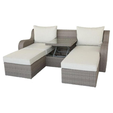 Oakestry Salena 3-Pc Wicker Patio Loveseat Beige Gray Outdoor Furniture Set Modern Comfortable All Weather Seating Stylish Balcony Deck Garden Compact Lightweight Contemporary Home Decor