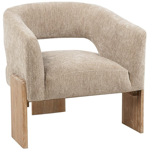 Moti Tess Accent Chair in Modern Manchester Beige Ribbed Linen on Solid Wood