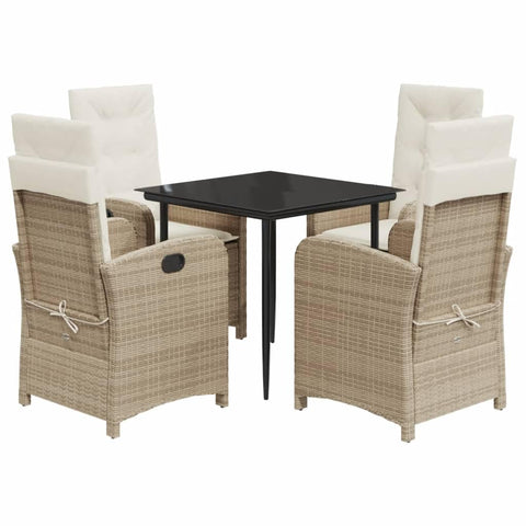 vidaXL Garden Dining Set 5-Piece Garden Furniture Set Table with 4 Chairs, Garden Set with Cushions, Patio Dining Set, Beige Poly Rattan