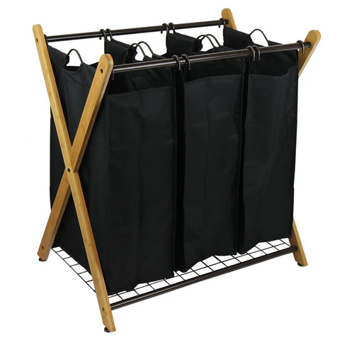 Oceanstar XBS1484 Bamboo 3-Bag Laundry Sorter Black, 29.75 in. H x 19.10 in. W x 27 in.