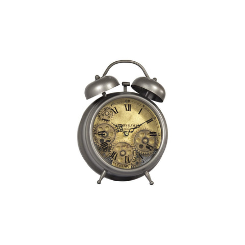 Yosemite Home Decor Modern Metal Gear Table Top Clock in Gunpowder Silver/Brass