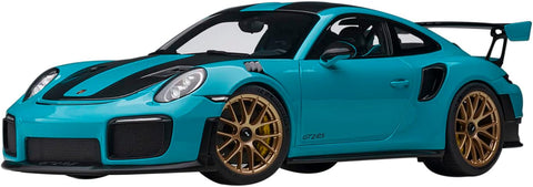 Autoart Porsche 911 (991.2) GT2 RS Weissach Package Miami Blue with Carbon Stripes 1/18 Model Car