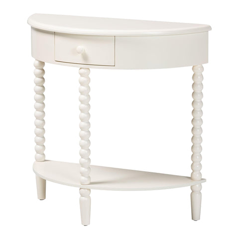Baxton Studio Raynera Bobbin-Leg Demilune Console Table – Half-Moon Accent Table with 1 Drawer and Open Shelf, Cottage Farmhouse Entryway or Living Room Furniture
