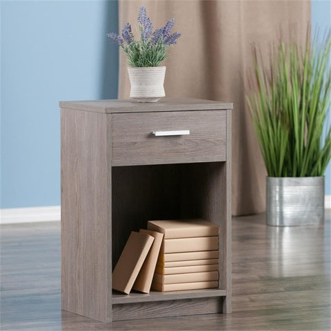 Oakestry Rennick Accent Table in Ash Gray – Contemporary Side Table with Drawer and Open Cabinet for Bedroom, Living Room, Den, or Home Office Storage