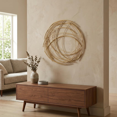 Cheungs Denine Abstract Round Metal Wall Art - Handcrafted Modern 25" Gold Sculpture for Living Room