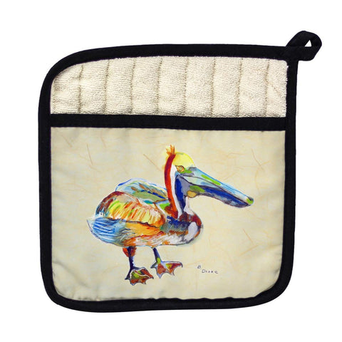 Betsy Drake PT983B Heathcliff Pelican on Beige Pot Holder