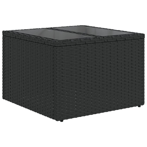 vidaXL Square Garden Table with Glass Top 21.7X21.7X14.6In Black Poly Rattan Outdoor Dining Coffee for Balcony Patio Backyard Furniture Tempered Pe