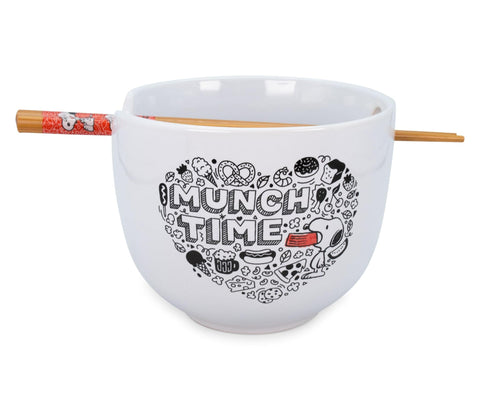 Peanuts "Munch Time Ceramic Dinnerware Set | Includes 20-Ounce Ramen Noodle Bowl and Wooden Chopsticks