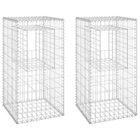 vidaXL Durable Iron Gabion Basket Posts - 2 pcs - -Proof & Weather-Proof - Ideal for Garden or Patio Decoration - Silver