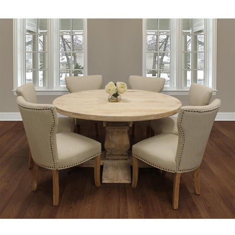 Moti Benedict 7-Piece Dining Set with 58" Dining Table and 6 Ivory Linen Chairs