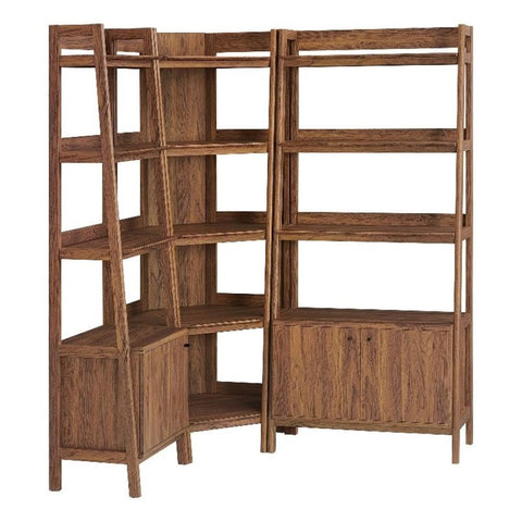 Modway Bixby 3-Piece Corner Bookshelf Set with Wide and Narrow Bookcases in Walnut – 12-Tier Wood Bookcases with Open Shelves and Base Cabinets for Living Room, Bedroom, Or Home Office