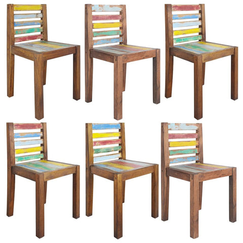 vidaXL Dining Chairs 6 Pcs - Handmade Wooden Dining Room Chairs with Multicolor Finish/Reclaimed Teak Mango Pine Wood/Antique Accent Seating