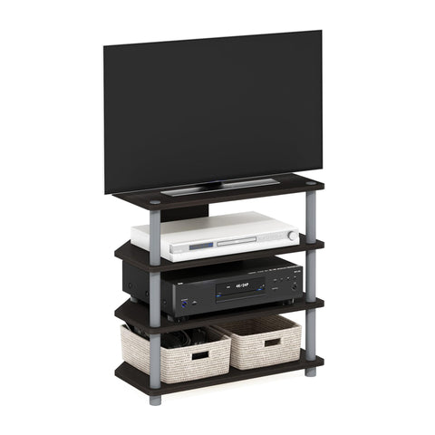 Furinno Turn-N-Tube Easy Assembly 4-Tier Petite Entertainment Center / TV Stand / TV Unit / TV Desk, Espresso/Grey