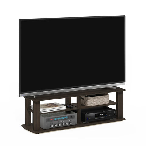 Furinno NELLY TV Stand, 3-Tier Entertainment Center with Open Shelves Storage, TV Console for TV up to 50 Inch, Soft Edges, for Living Room, Bedroom, Dark Brown