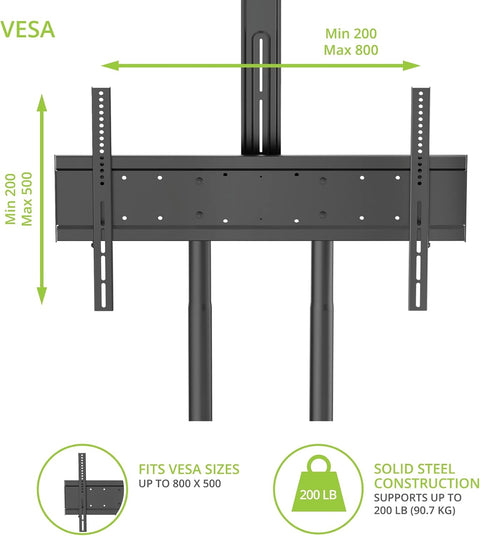 Kanto MTM86PL Height Adjustable Rolling TV Stand for most 55" - 86" TVs and Interactive Displays - Supports TVs up to 200lbs - Includes a top shelf and keyboard tray - Max VESA 800x500