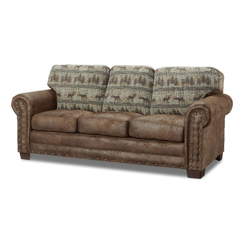 American Furniture Classics 8505-90 Deer Teal/Brown Lodge Tapestry Sofa Sleeper