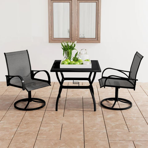 Oakestry 3-Piece Outdoor Dining Set Charcoal & Grey, Powder-Coated Steel Table with Textilene Swivel Chairs