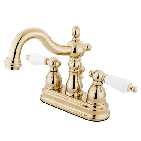 Kingston Brass KB1602PL Heritage 4-Inch Centerset Lavatory Faucet with Porcelain Lever Handle, Polished Brass