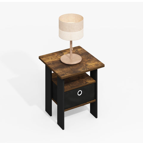 Furinno Andrey End Table Side Table with Bin Drawer Amber Oak/Black