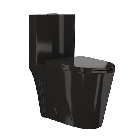 Swiss Madison St. Tropez SM-1T254GB One Piece Elongated Toilet with Comfort Chair Seat ADA Height Vortex™ Flush in Glossy Black 1.1/1.6 gpf