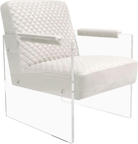 Pasargad Home Tribecca Collection Acrylic Base with Velvet Upholstered Accentchair, Ivory