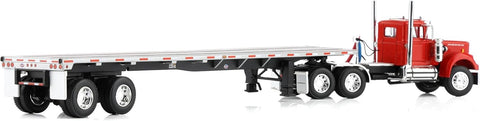 First Gear DCP 1/64 White Western Star Day Cab with 48ft Utility Flatbed Trailer, Viper Red 60-2093